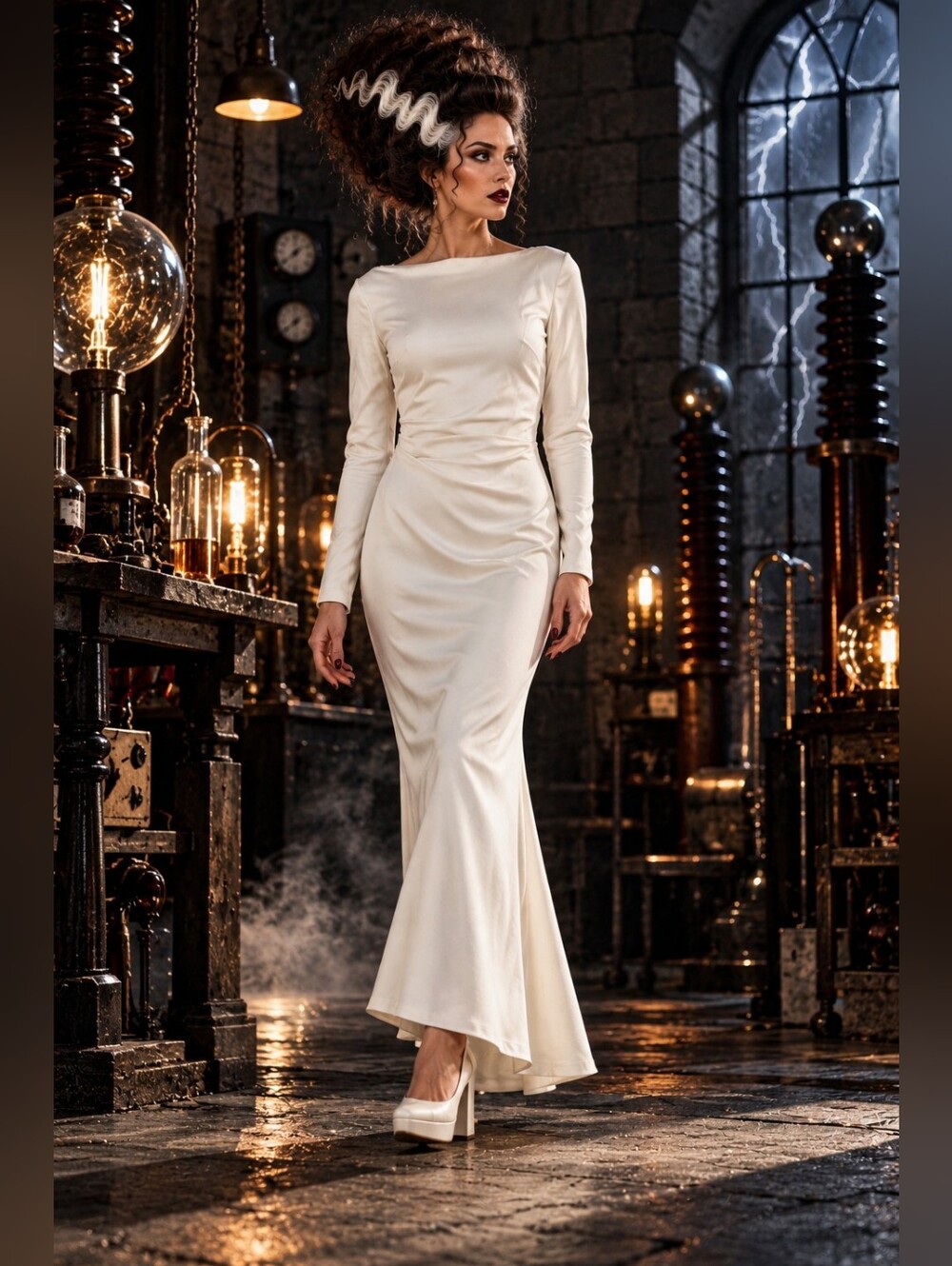 Selfie Leslie Cream Long-Sleeve Satin Maxi Dress